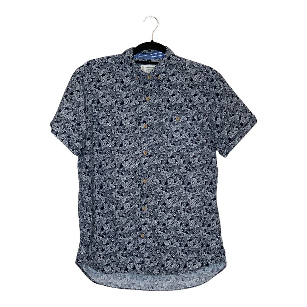 Colors Alexander Julian men short sleeves black palms print casual shirt size M
